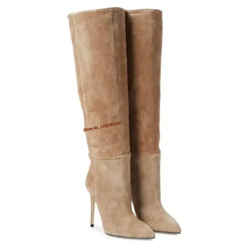 Suede Knee High Stiletto Boots