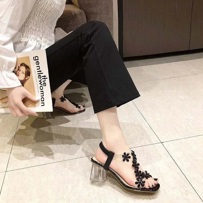 Crystal Flower Slingback High Heel Sandals