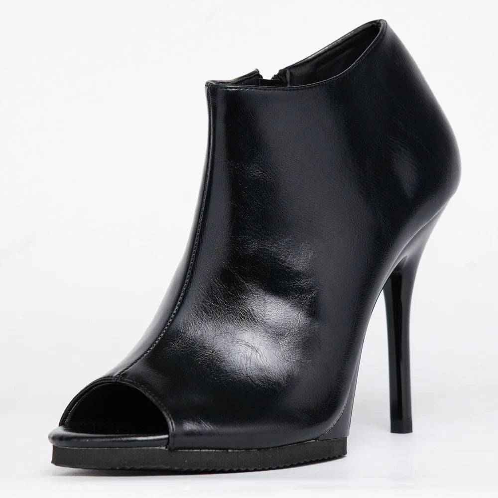 Black Peep-Toe High Heel Ankle Boots