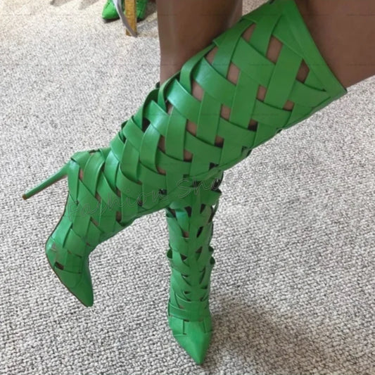 Weave Style Knee High Heel Stiletto Boots