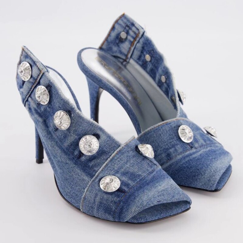 Pocket Design Fashion Denim High Heel Sandals - Sansa Costa
