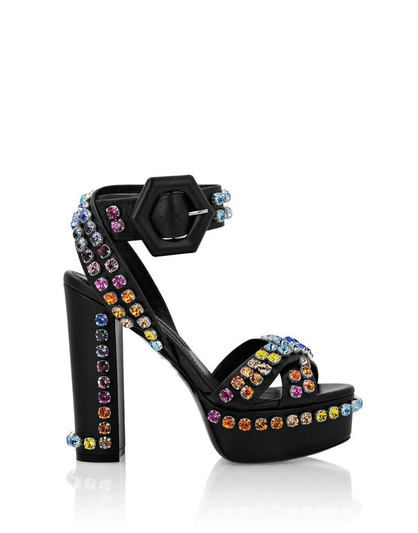 Multi-color Crystal Block Heels Inspired by Philip Plein