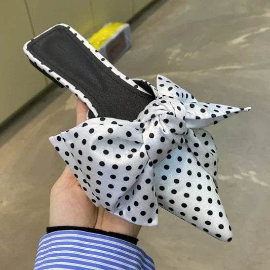 Assorted Black & White Giant Bow Flat Sandals