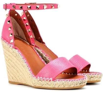 "Rockstud Espadrille" High Heel Wedge Sandals Inspired By Valentino Garavani