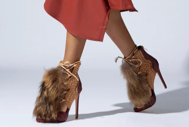 Furry Belt Buckle High Heel Ankle Boot