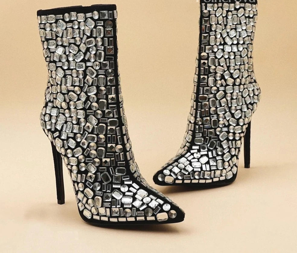 Crystal Stiletto Ankle Boots