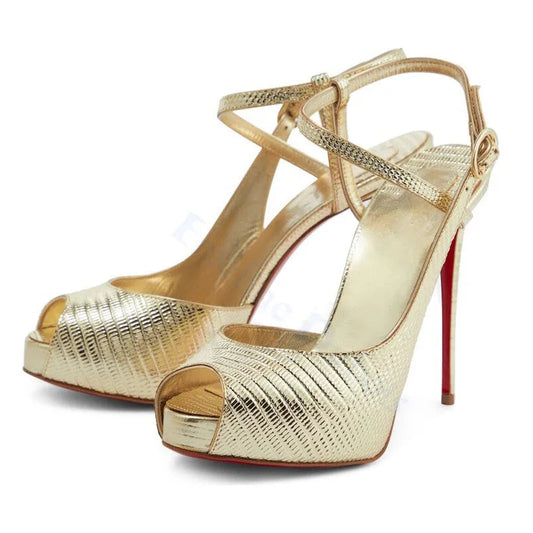 "Jenlove" Embossed Stiletto High Heel Sandal Inspired By Christian Louboutin