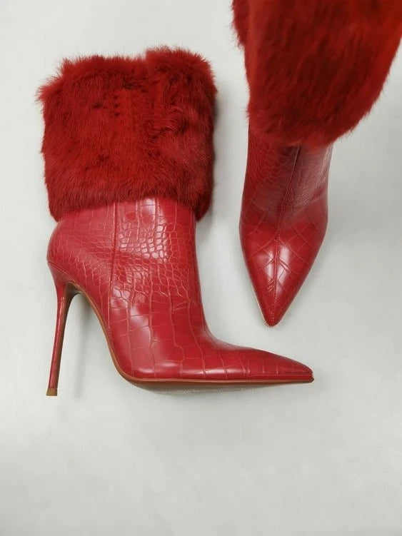 "Canichissima"  Ankle Fur Stiletto Boots Inspired By Christian Louboutin
