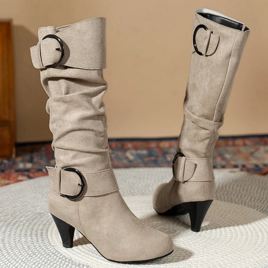 Double Buckle Strap Kitten Heel Boots