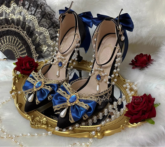 Royal Japanese Bowknot Pearl High Heel Pumps