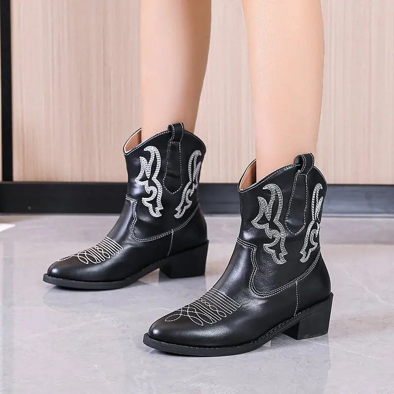 Embroidered  Ankle Cowboy Boots