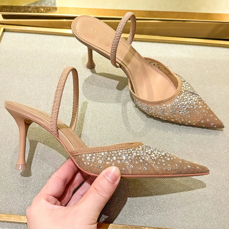 Zara Inspired Mesh Rhinestone Slingback Heels