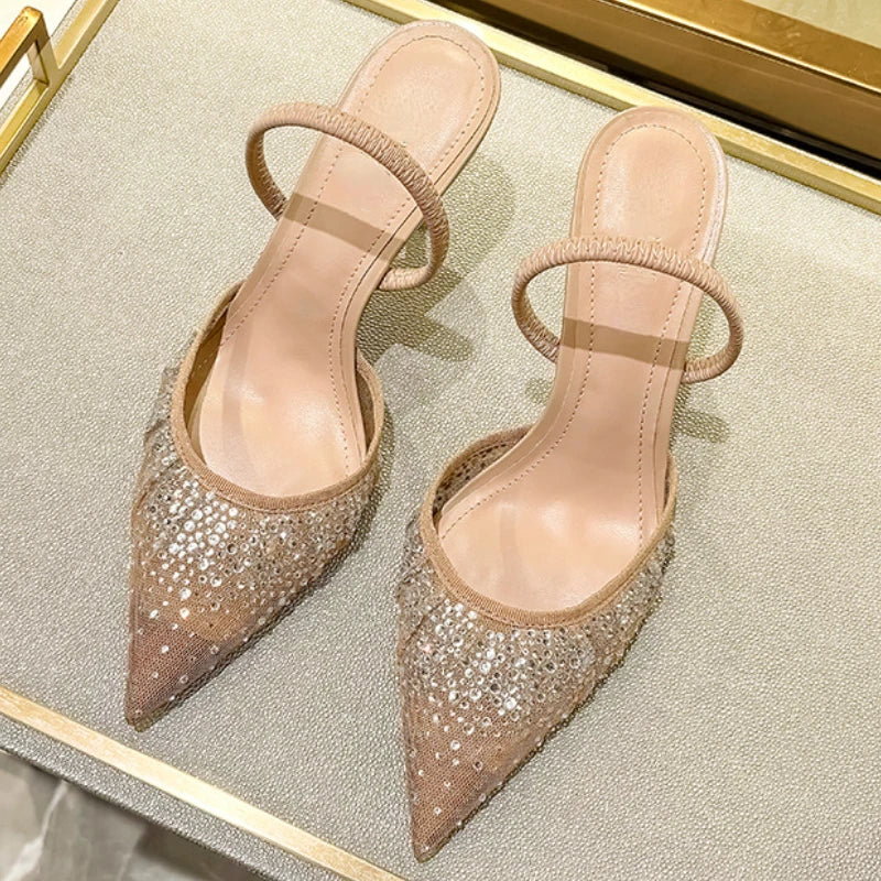 Zara Inspired Mesh Rhinestone Slingback Heels