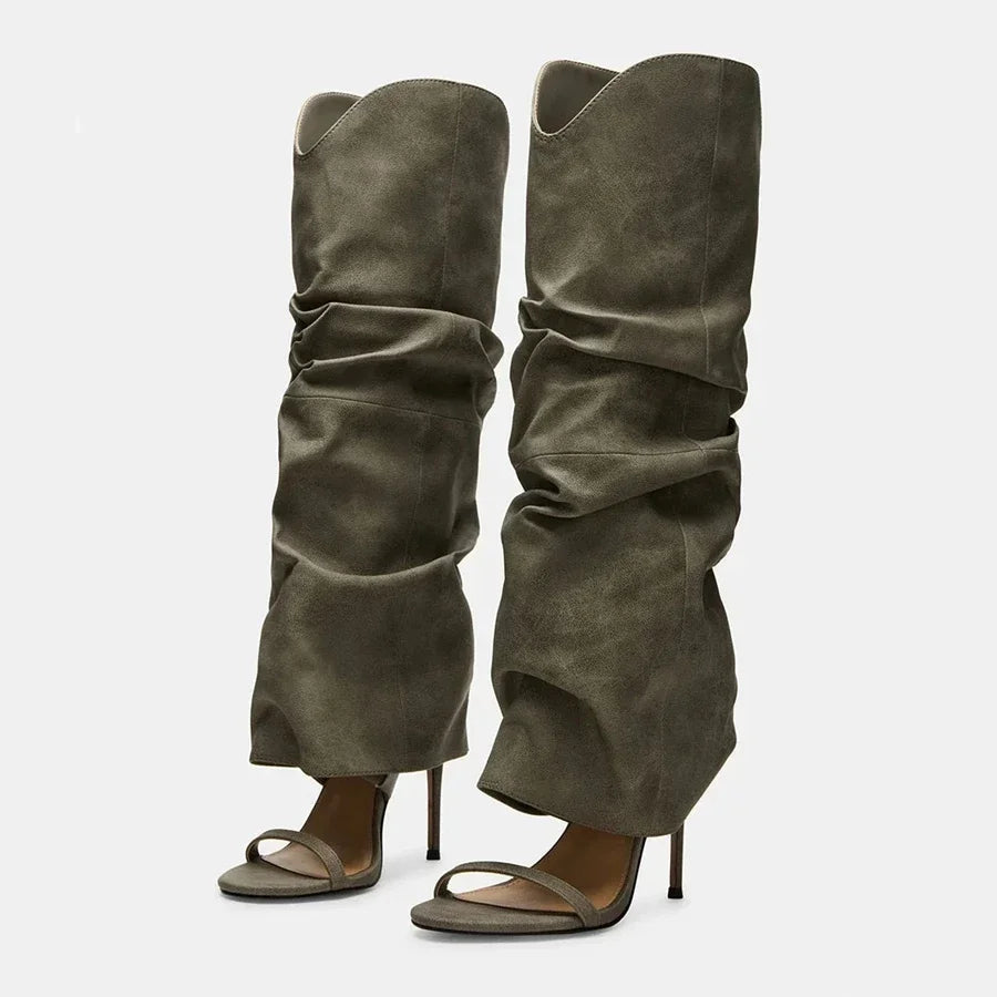 Slouchy Knee-High Stiletto Sandals
