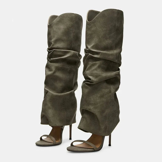 Slouchy Knee-High Stiletto Sandals