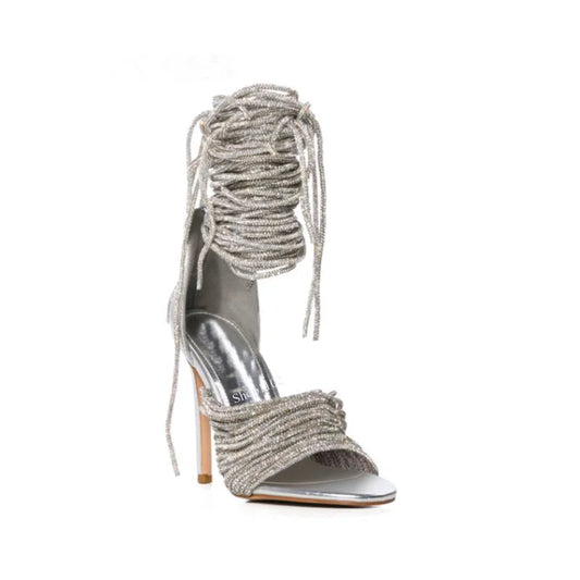 Crystal Lace Up High Heel Sandals