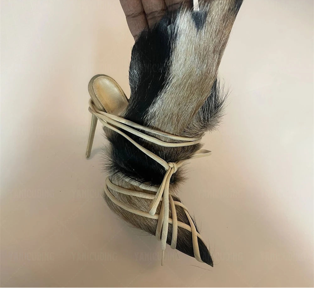 Fur Wrap Mules High Heel Stiletto Sandals
