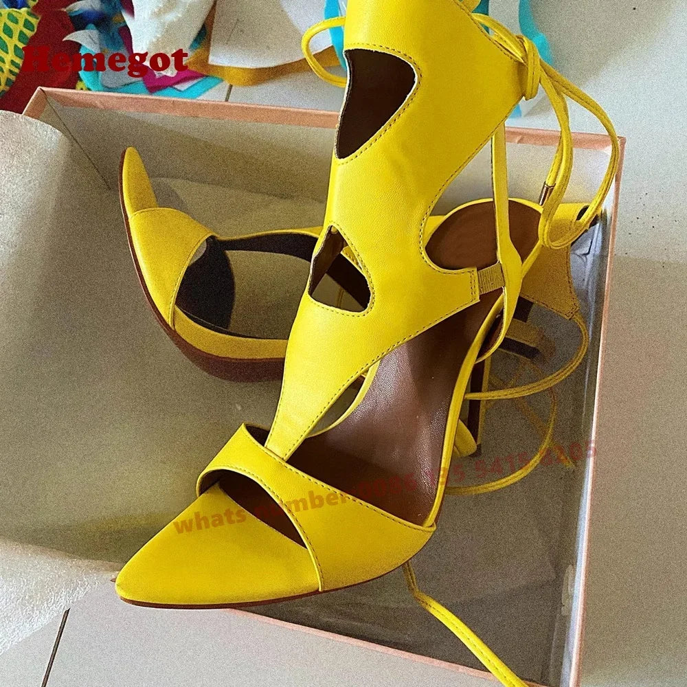 Yellow Cut-Out High Heel Stiletto Sandals