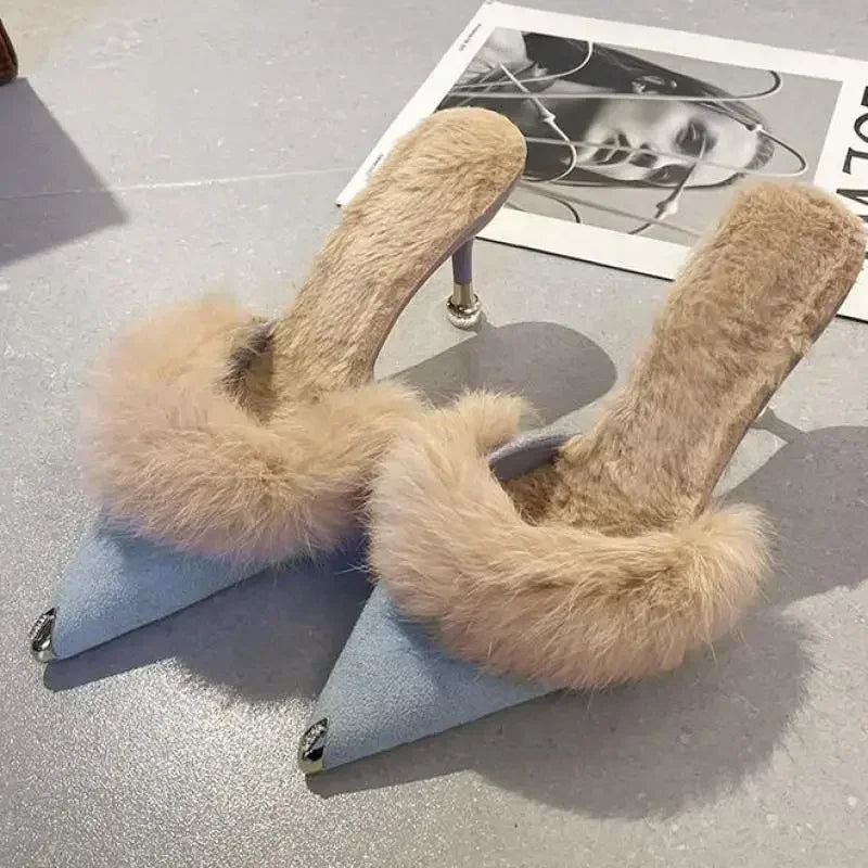 Fur Slip On Kitten Heel Pumps