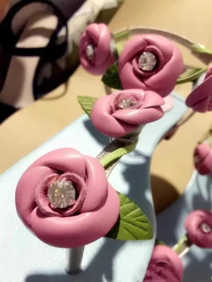 Pink Floral Strap Flat Sandals