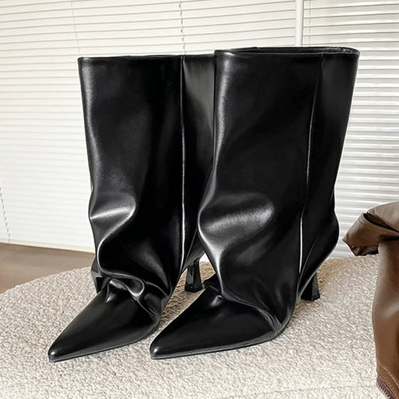 "Ebbi" Black Kitten Heels Ankle Boots