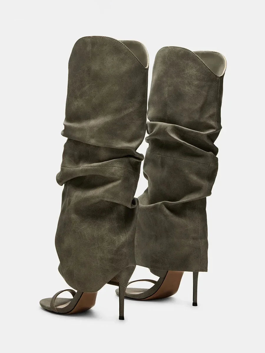 Slouchy Knee-High Stiletto Sandals