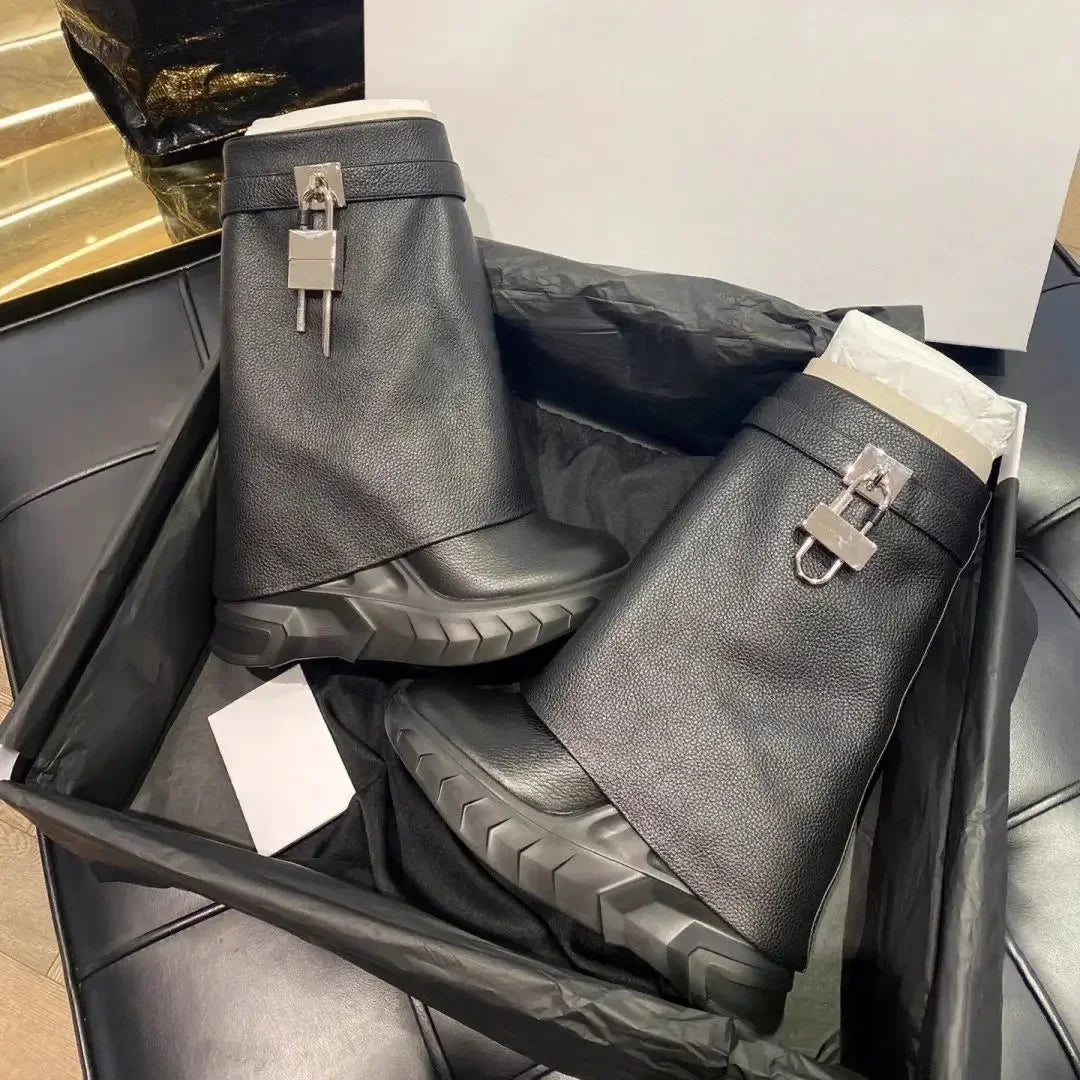 Shark Lock Biker Boots Inspired by Givenchy