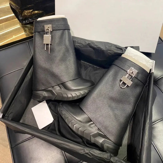 Shark Lock Biker Boots Inspired by Givenchy