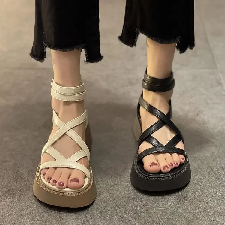 Cross Strap Platform Sandals