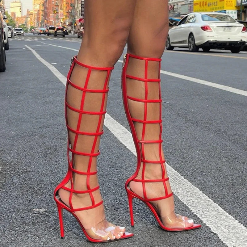 Knee High Cut-Out Gladiator Stiletto Sandals