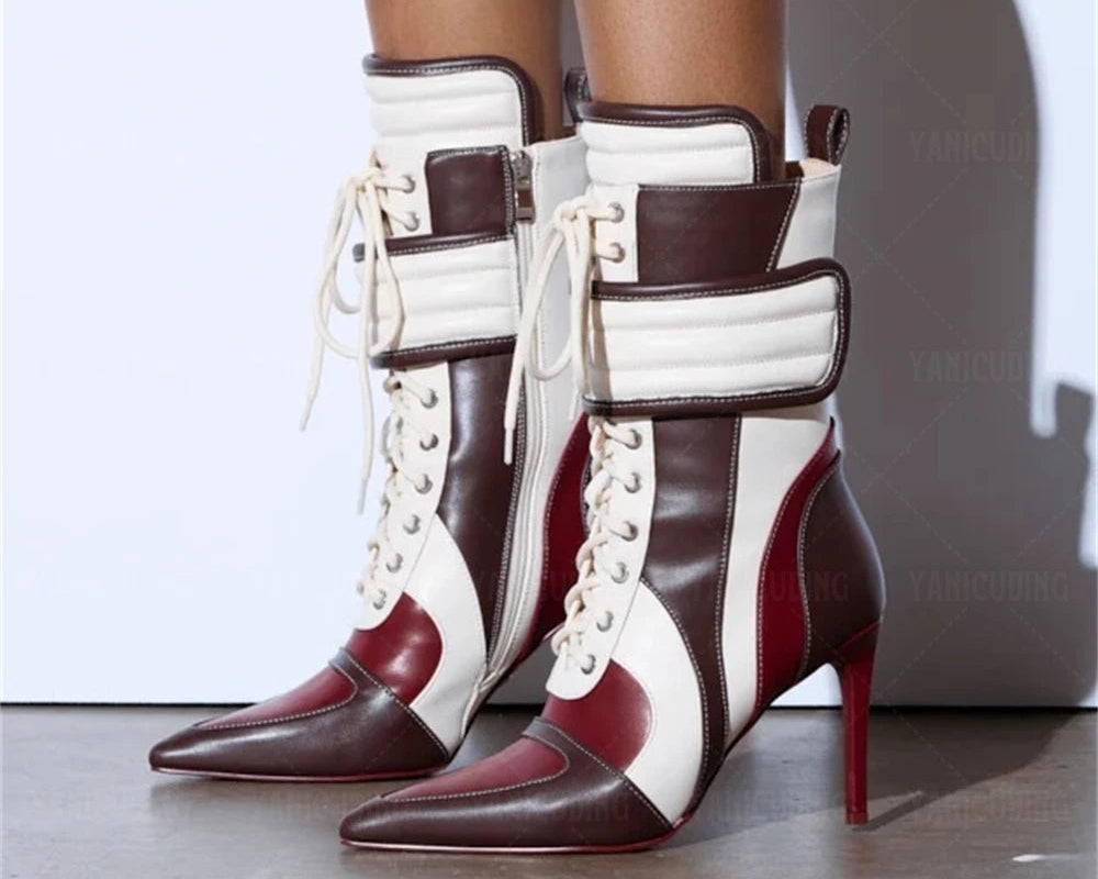 Mid-Calf Motorcycle High Heel Stiletto Boots