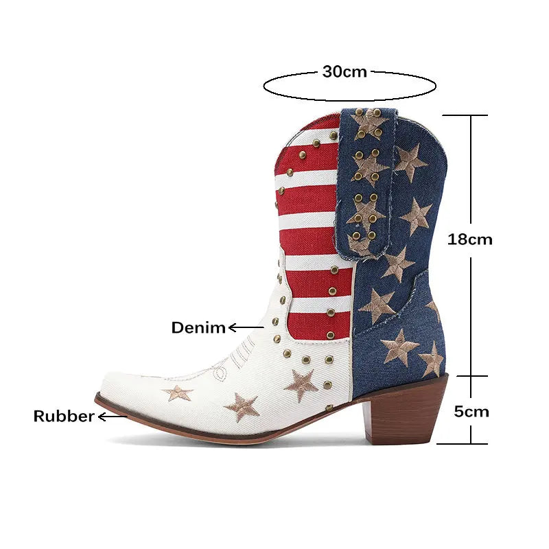 Western USA Flag  Denim Ankle Boots