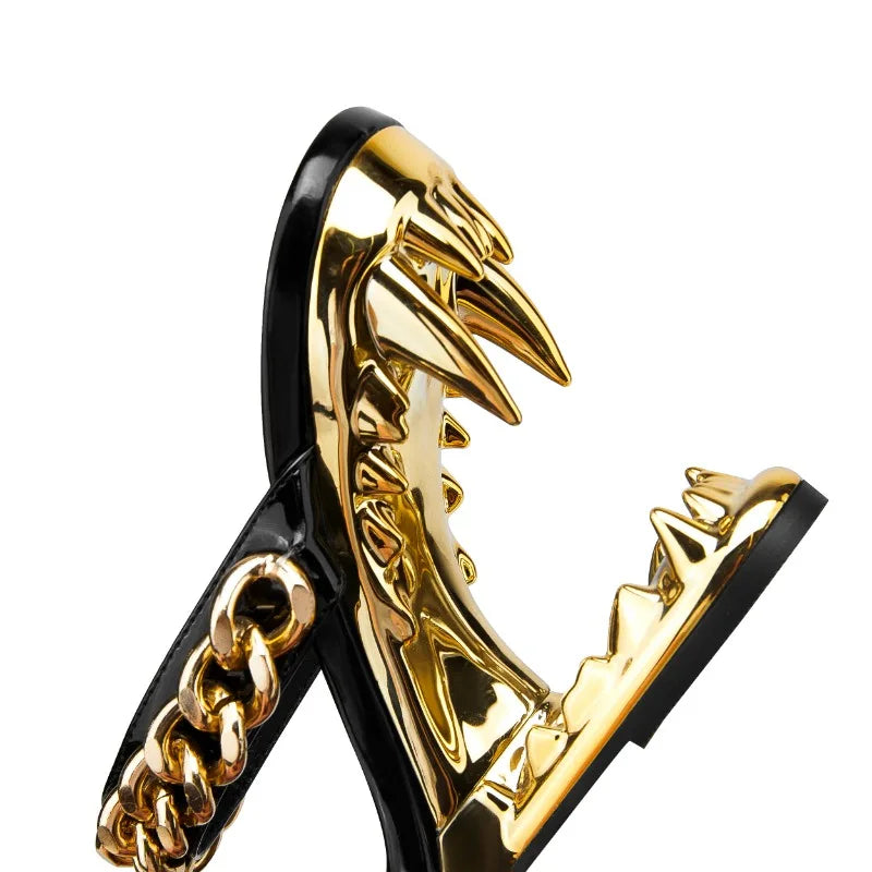 Gold Tiger Teeth High Heel Mule Sandals