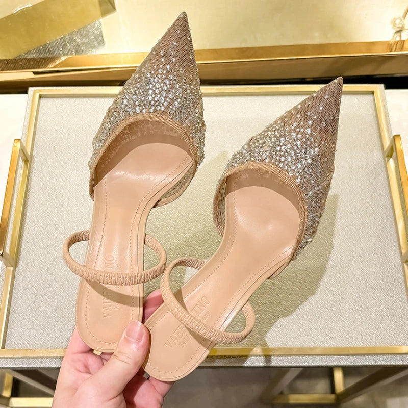 Zara Inspired Mesh Rhinestone Slingback Heels