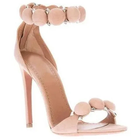 Pom-Pom Stiletto High Heel Sandals