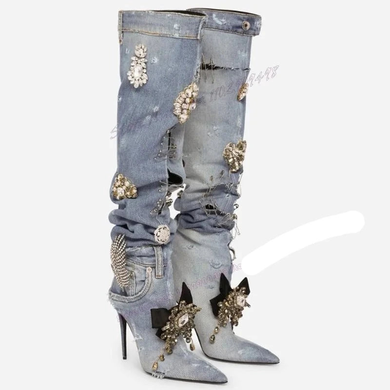 Patchwork Denim Boots Inspired By Dolce & Gabbana