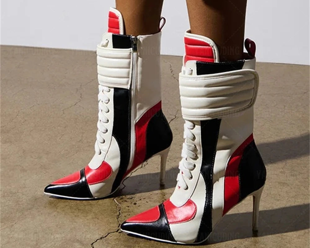 Mid-Calf Motorcycle High Heel Stiletto Boots