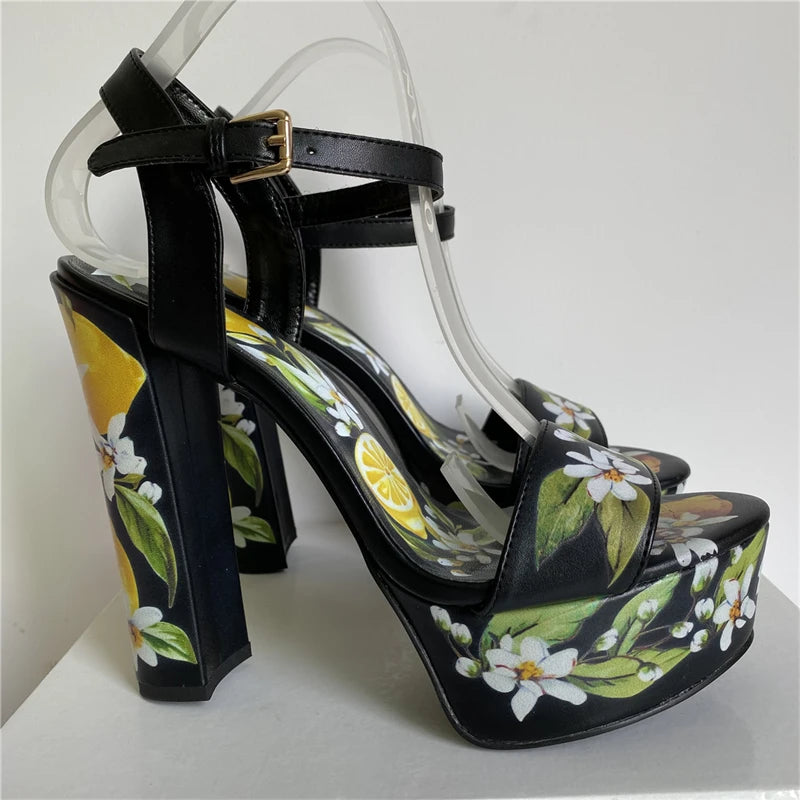 "Gabardine" Floral Printed High Heel Platform Sandals Inspired By Dolce & Gabbbana