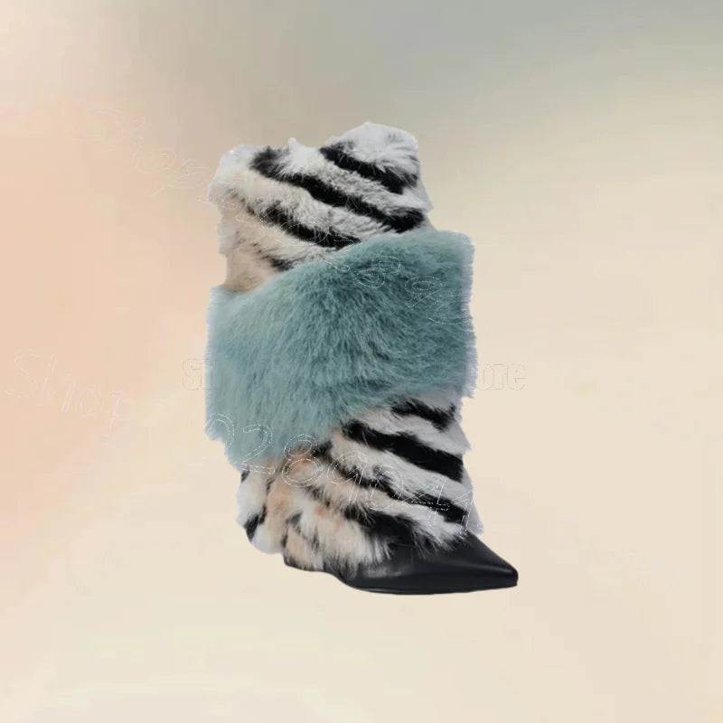 Double Fur Stripe Flat Ankle Booties