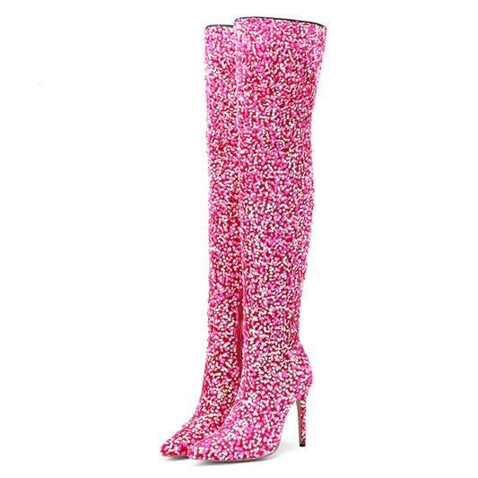 Over-The-Knee Sequin High Heel Boots