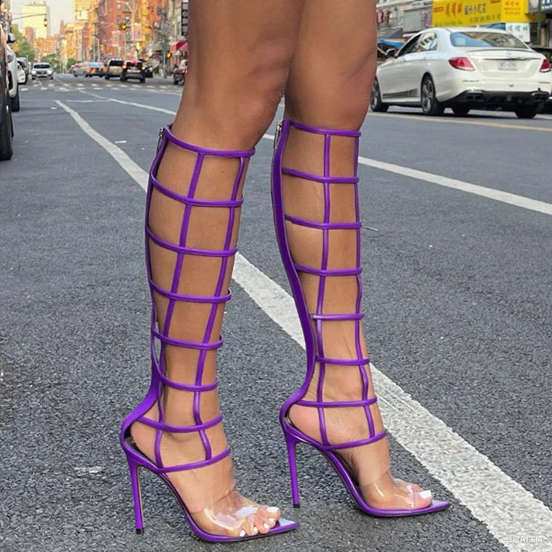 Knee High Cut-Out Gladiator Stiletto Sandals
