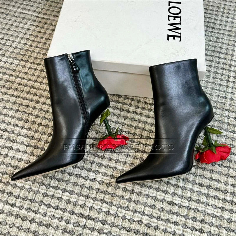 Rose Heel Black Boots