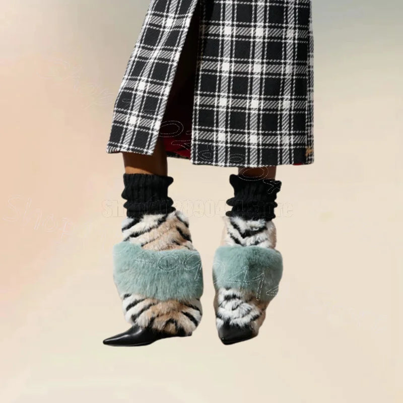 Double Fur Stripe Flat Ankle Booties