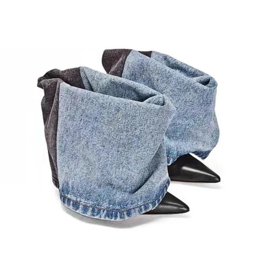 Folded Jean Kitten Heel Ankle Boots Inspired By Loewe