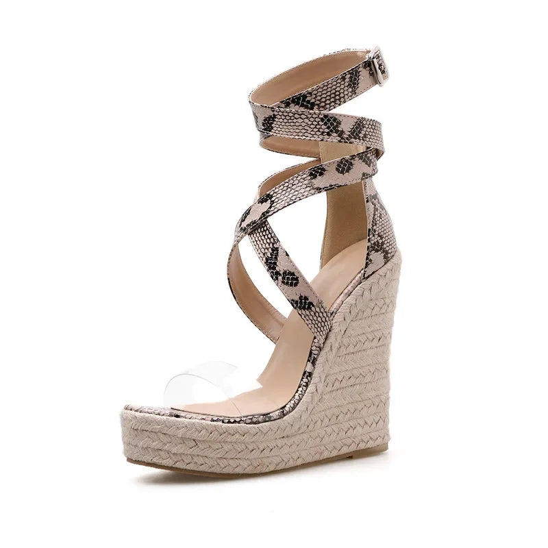 Snake Print Strap Wedge Heels