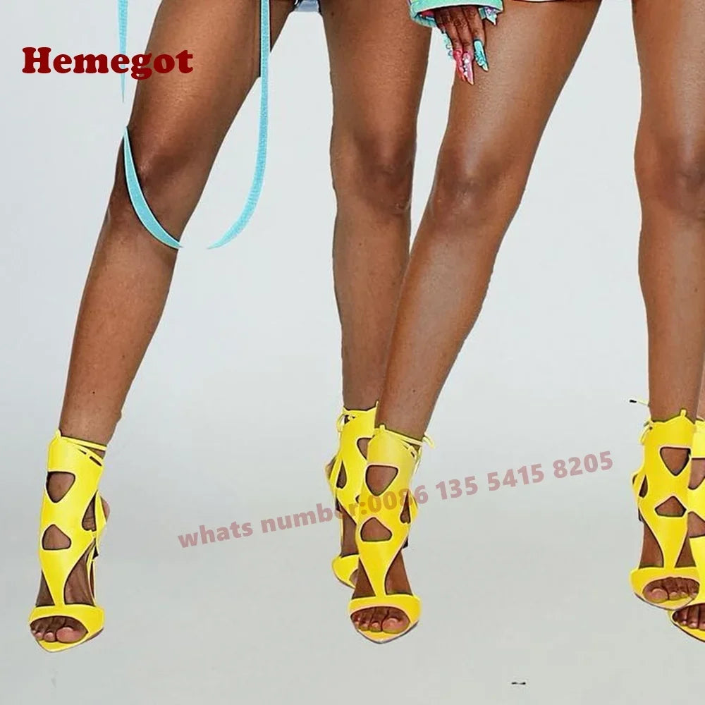 Yellow Cut-Out High Heel Stiletto Sandals