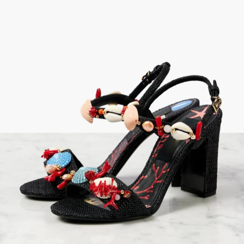 "Capri Kiera" Embellished Block Heel Sandals Inspired By Dolce & Gabbana