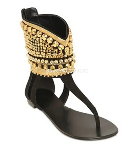 Suede Gold Stud Flat Sandals Inspired By Giuseppe Zanotti