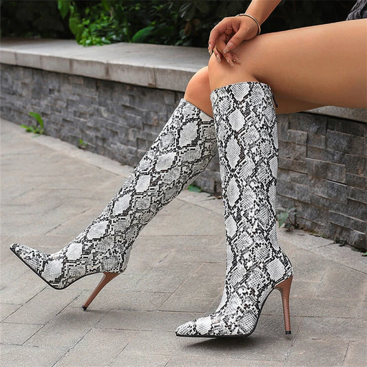 Assorted Snake Print High Heel Boots