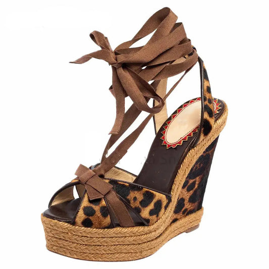 "Isabelle" Leopard Woven High Heel Wedge Sandals Inspired Christian Louboutin